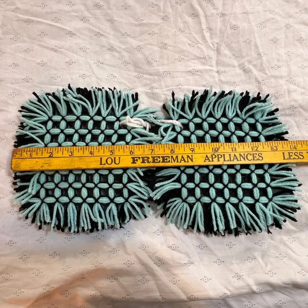 Handcrafted Woven Yarn Pot Holders Black & Aqua Square Set Of 2 7